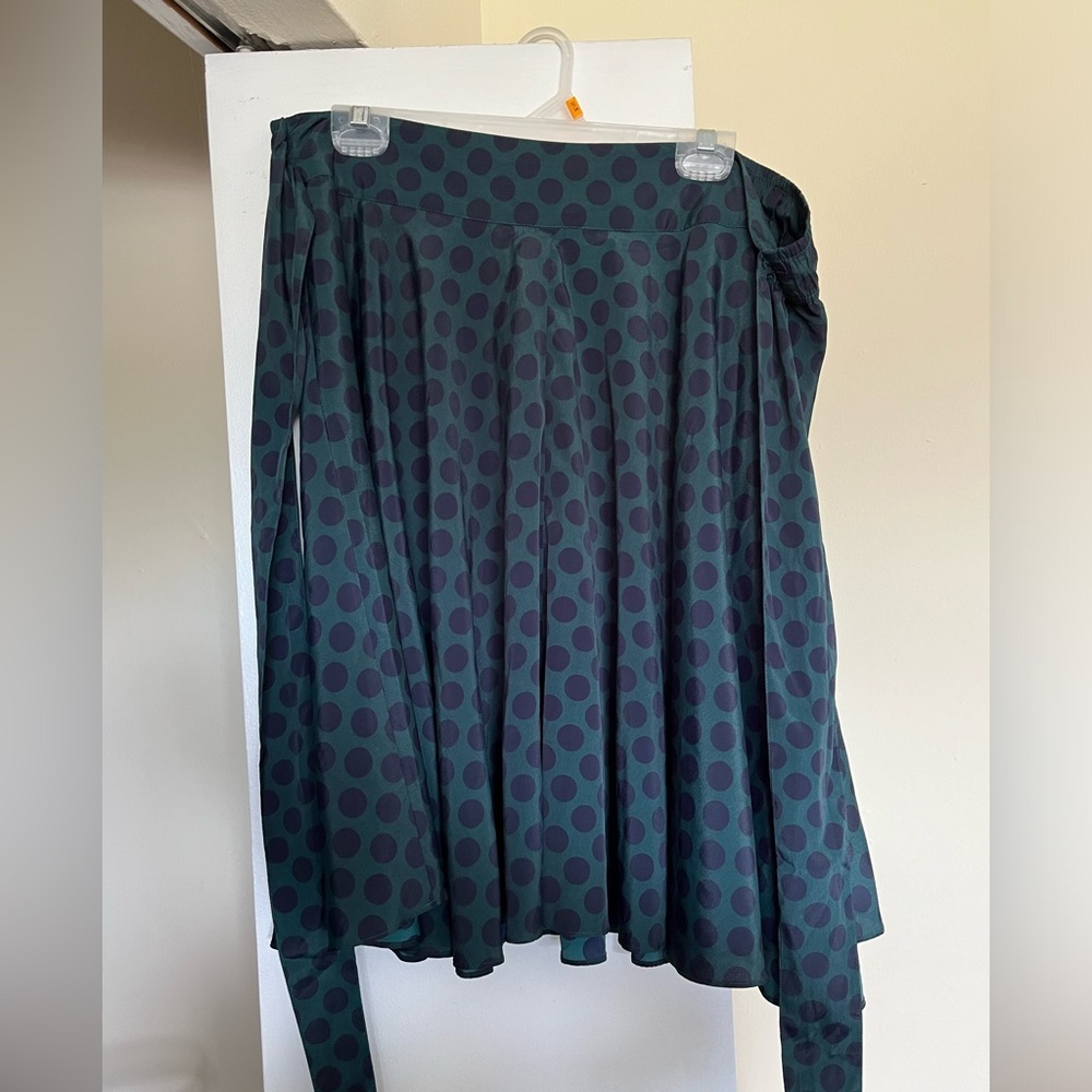 Tie-waist a-line polka dot satin skirt